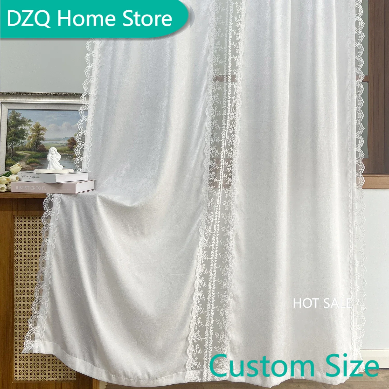 

Vintage French Lace Semi Sheer Curtains for Living Room, Bedroom Romantic White Tencel Cutout Embroidery Light Filtering Drape
