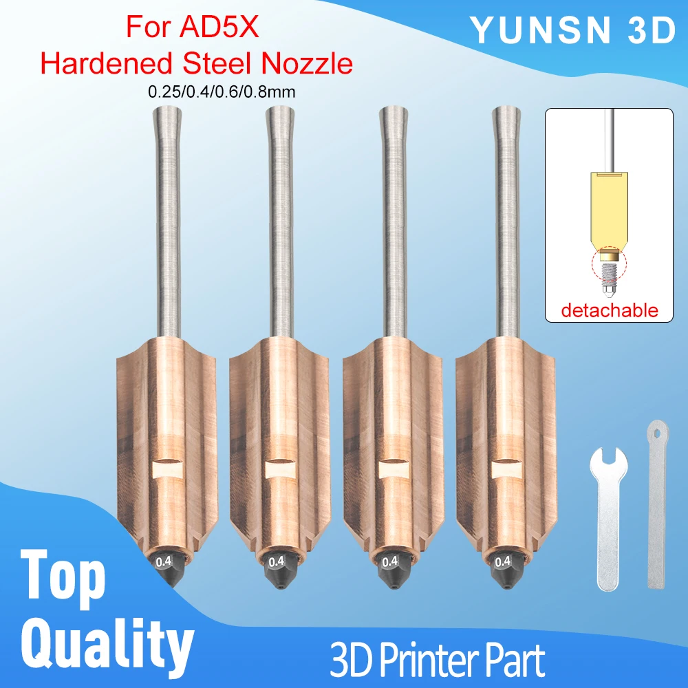 

For Flashforge AD5X Nozzle Upgraded Bimetallic Hardened Steel Nozzles 0.25mm 0.4mm 0.6mm 0.8mm Detachable Nozzle 3D Printer Part
