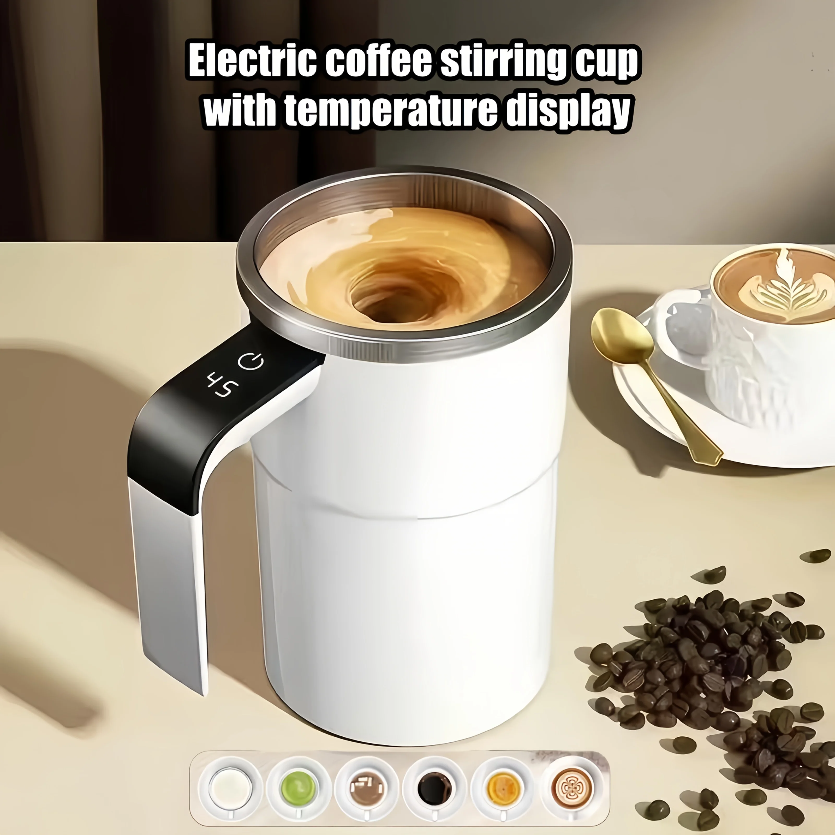 USB Coffee Cup w/ Temp Display & Stirrer. Large Capacity, 18650 Battery, USB Rechargeable. Perfect for Travel, Office & Home.
