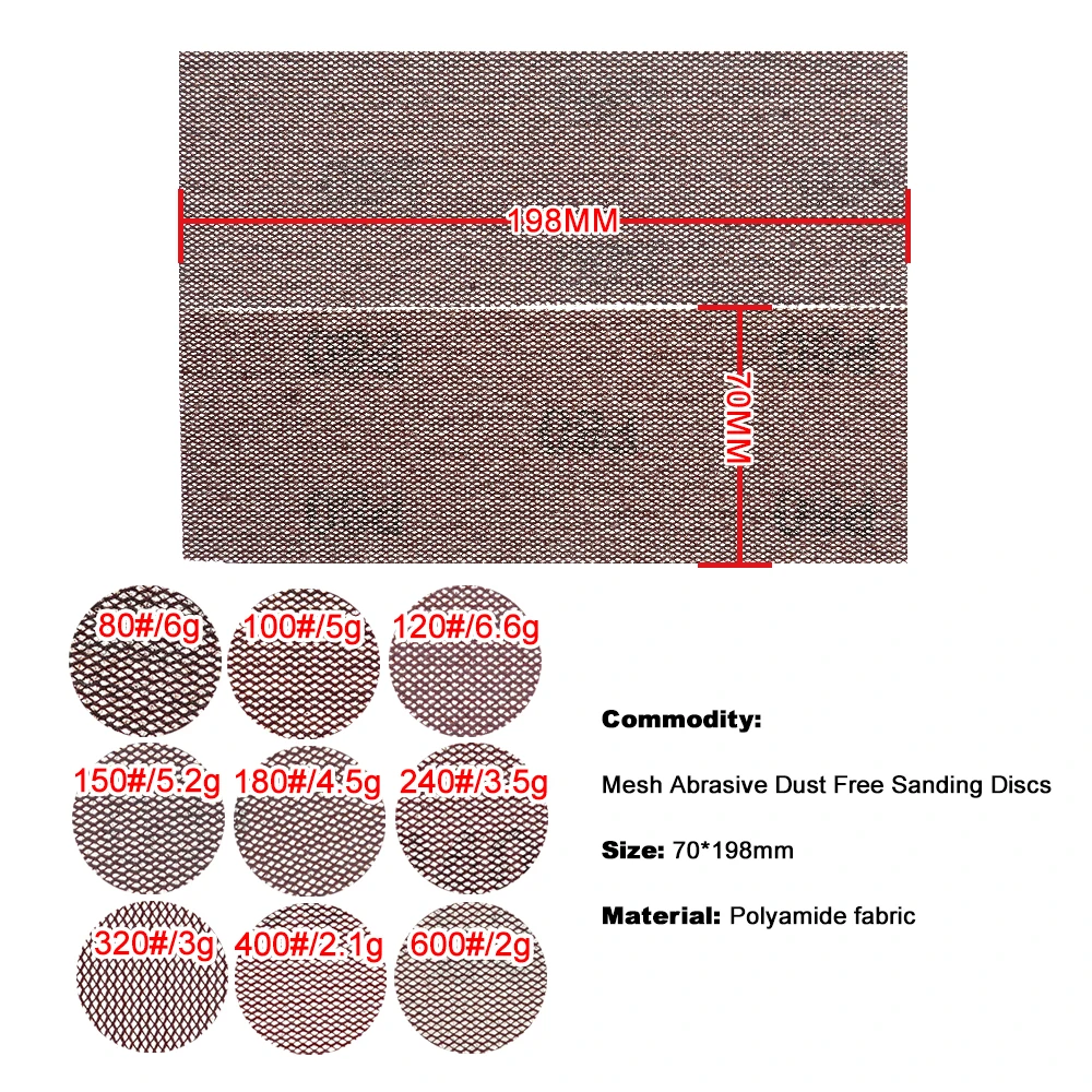 5 Pcs Mesh Sandpaper 70*198mm Dust-free Sanding Discs Anti-blocking Hook&Loop Sandpaper Abrasive 80-320 Grit Car Grinding Paper