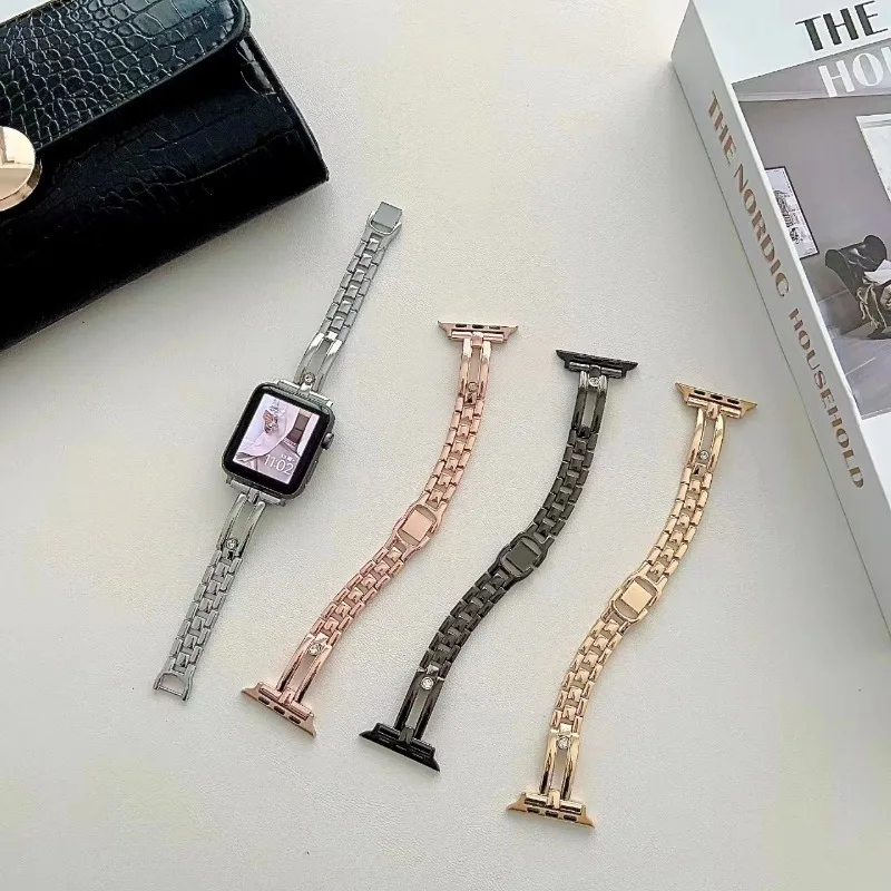 

Slim Metal Band For Apple Watch 49mm 8 7 41 45mm 6 5 4se 44 42 38 40MM Luxury Stainless Steel Strap For iWatch Diamond Bracelet