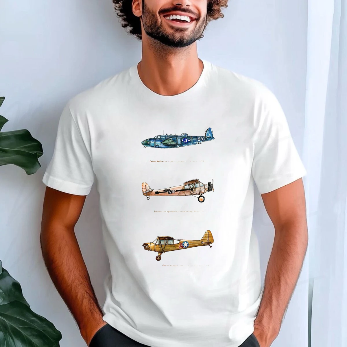 

FPACE Vintage Airplane Watercolor Printed T-shirt Retro Aircraft Men t shirt Hip Hop Men's Clothing Women Oversized t-shirt