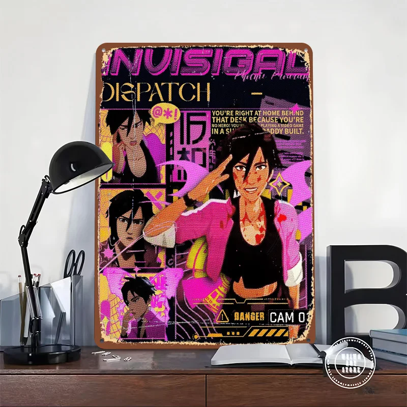 Invisigal Dispatch Animated Character Poster Customized Wall Art Vintage Metal Signs Retro Tin Plaque for Man Cave Office Decor