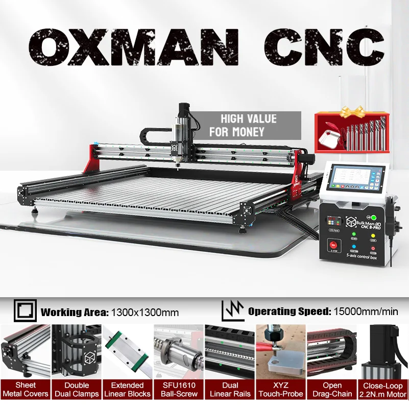 BulkMan3D OXMAN CNC Router Machine Full Kit Precise 1610 Ball Screw Drive Industrial CNC Engraver for Wood Matel Acrylic Cutting