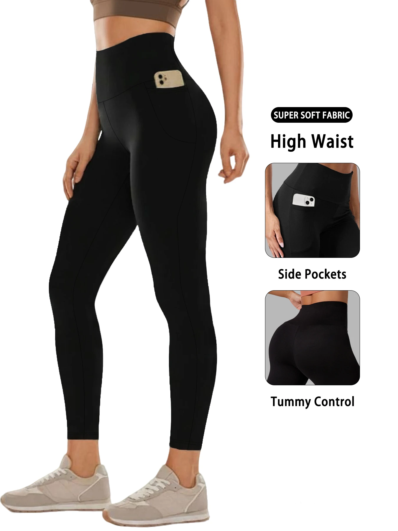 

Super Soft Sports Leggings for Women with Pockets High Waisted Tummy Control Workout Yoga Running