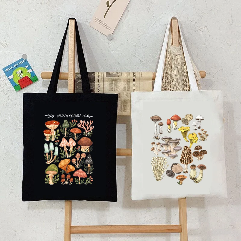 

Mushroom Fungi Printed Women Shoulder Bag Fashion Eco Shopping Bags Teenager Tote Bag Vintage Mushroom Lover Women Men Handbags