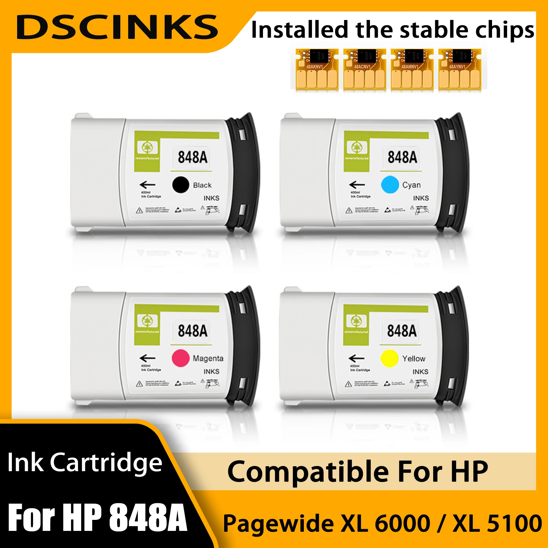 400ml pigment ink 848A Ink Cartridge for HP 848A Ink Cartridges Compatible for HP PageWide XL 5000 XL 6000 Printer BK C M Y