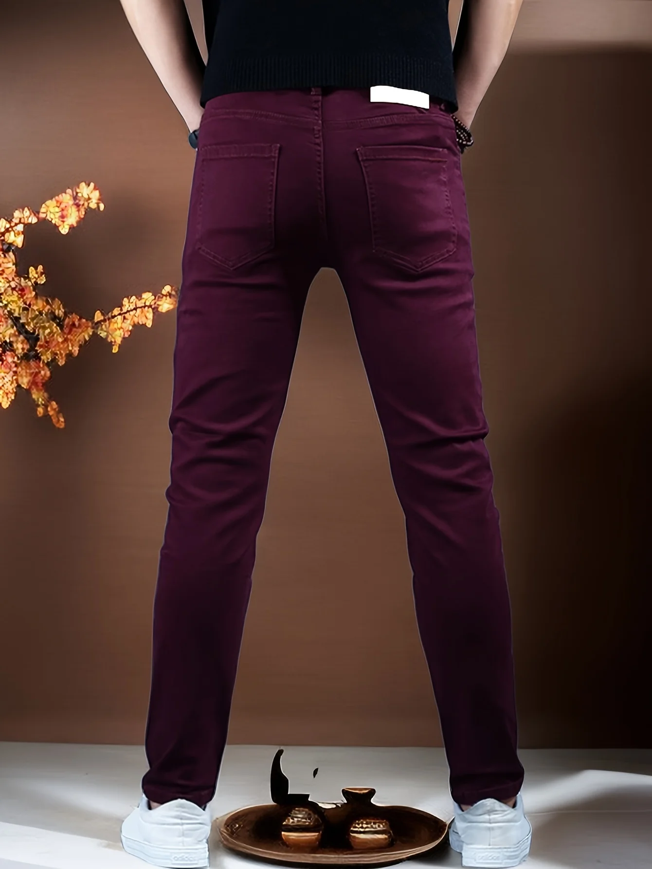 Pantalones vaqueros ajustados de pies pequeños para hombre, pantalones vaqueros elásticos ajustados de 98% algodón a la moda, pantalones rectos informales de negocios para hombre, ropa de marca