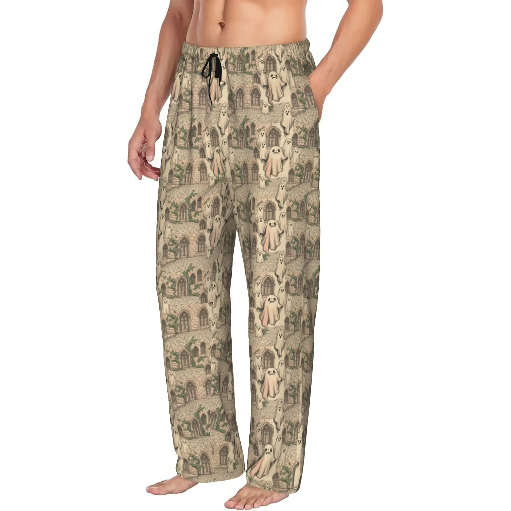 Custom Print Halloween Ghost Pajama Pants Men's Horror Sleep Sleepwear Bottoms with Pockets