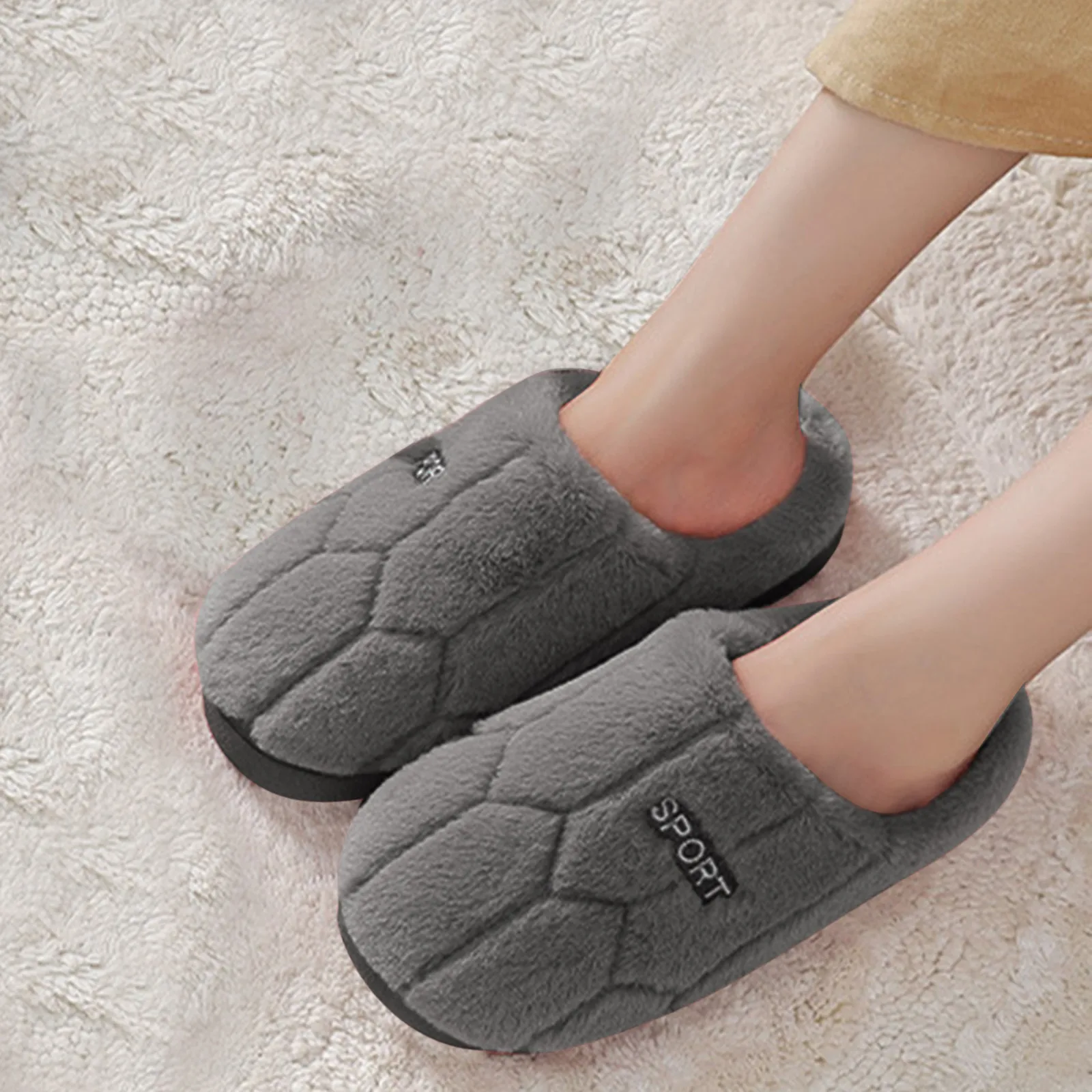 Unisex Winter Warm Fur Slippers House Non Slip Soft Shoes Comfort Flat Heel Home Indoor Bedroom Fleece Plush Slippers Bedroom