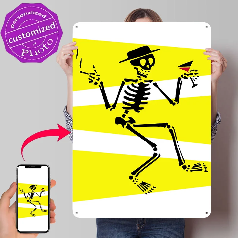 Drunk Skull Poster Retro 3D Printed Metal Signs Customized Wall Hanging Gift for Decor Living Room Decoration Man Tin Sign Home