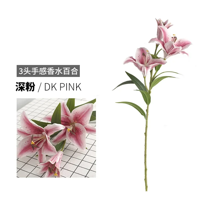 Flores artificiales simulierte 3 große Parfüm lilien Hochzeits sträuße Blumen dekoration mit Vase Home Decore