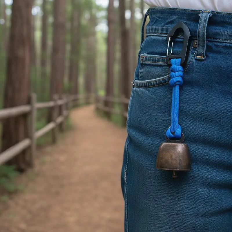 Outdoor-Metall-Bärenklingeln mit Paracord-Lanyard und Metallhaken zum Wandern, Camping und zum Abschrecken von Tieren – Detail 8