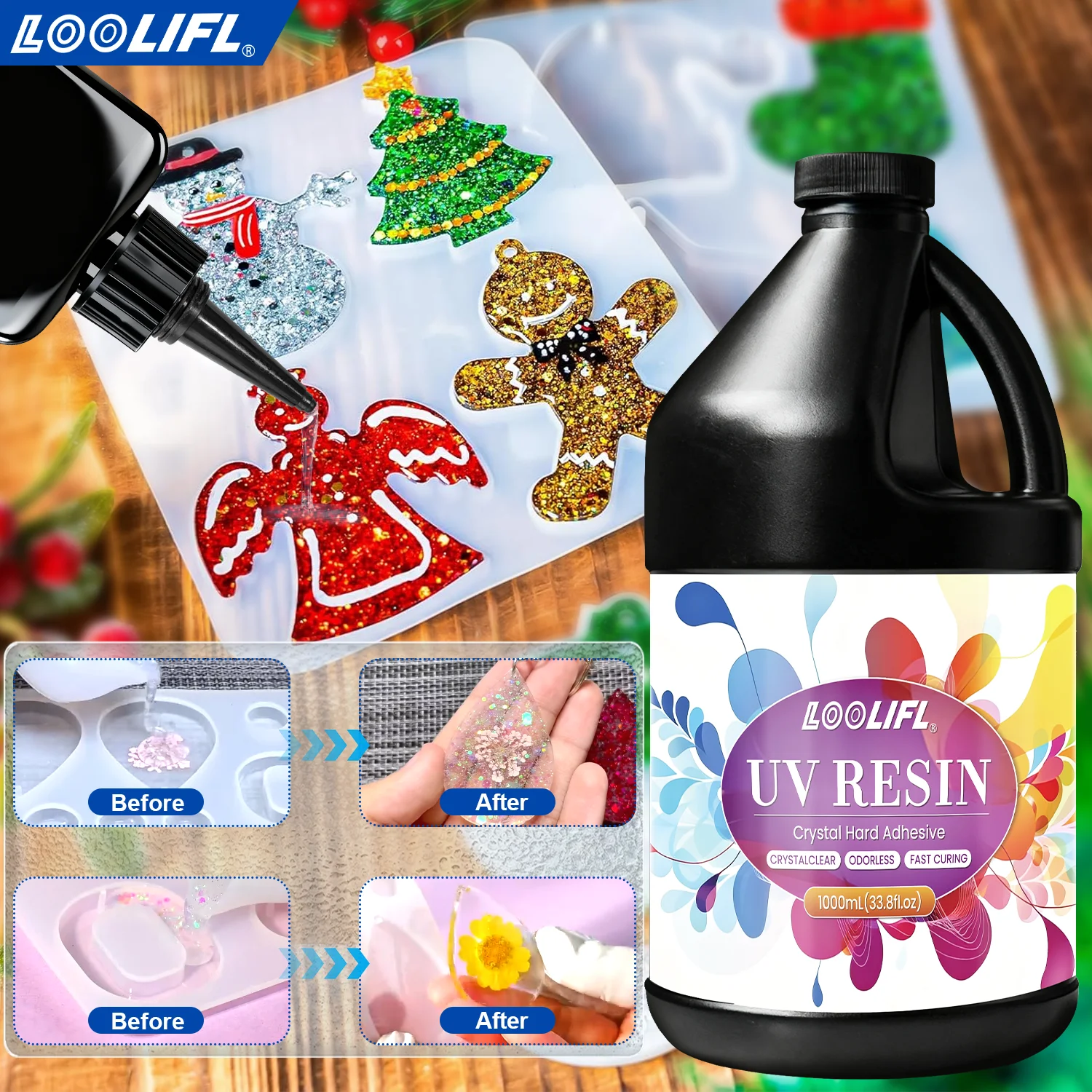 

Christmas handmade UV epoxy resin adhesive DIY Christmas gift making High transparency, fast curing, high hardness adhesive UV