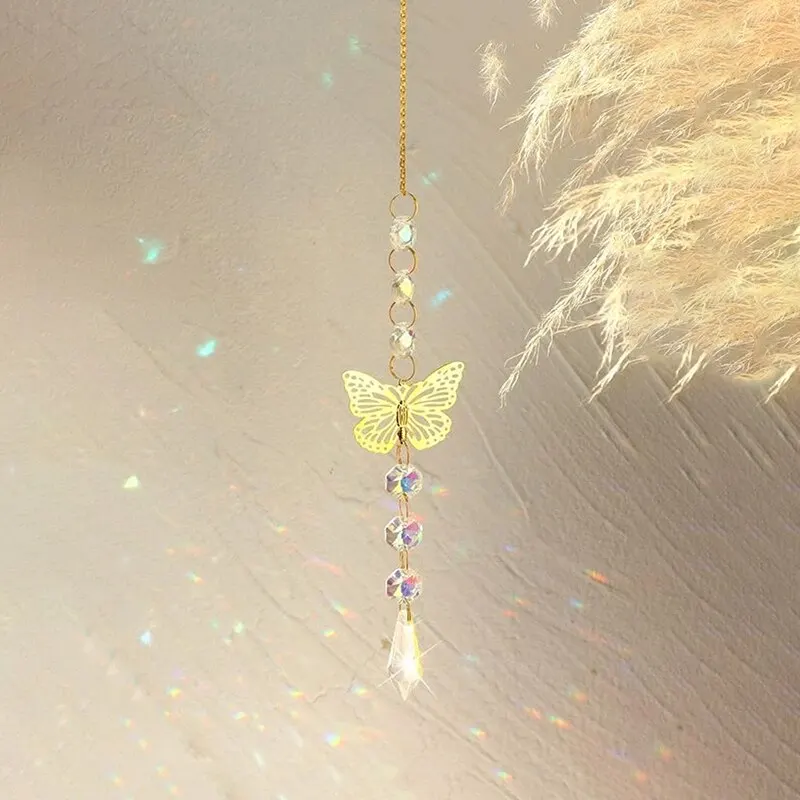 1Pc Alloy Butterfly and Artificial Crystal Charm Handmade Suncatcher for Home Wind Chime Hanging Outdoor Plant Decoration Crafts