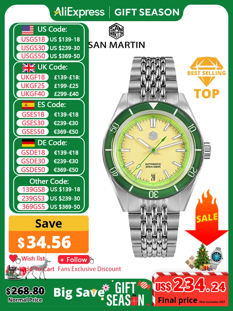 San Martin 39.5mm Summer Dive Watch Fashion Fun Fruit Series Men Sports Watches NH35 Automatic Mechanical 20 ATM SN0116 Reloj