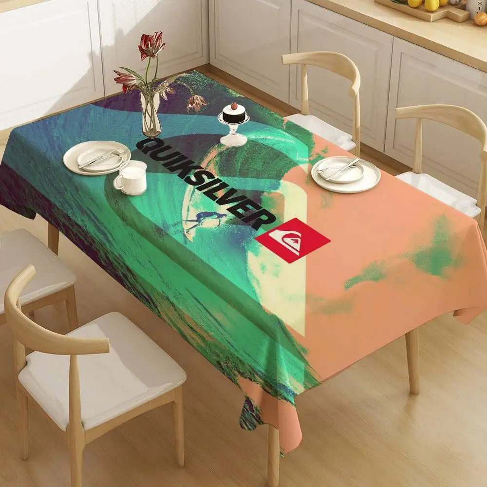 Q-QuiksilverS LOGO Toalhas de mesa para decoração de mesa e acessórios para mesa retangular, tecido impermeável e antimanchas