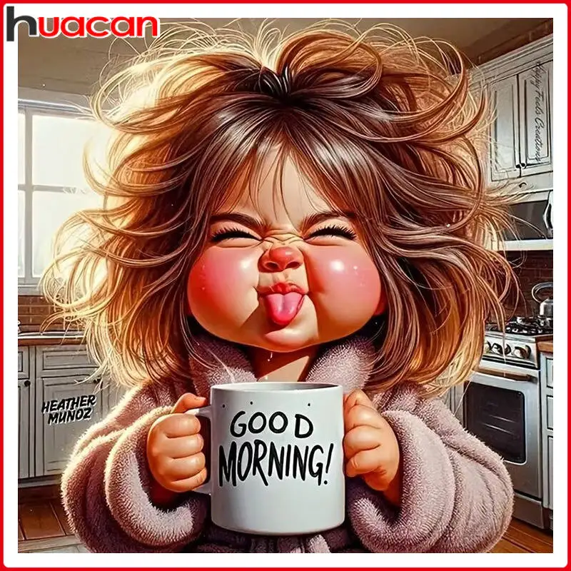 HUACAN 5D DIY Diamond Painting Lovely Coffee Girl Cross Stitch Picture Rhinestones Embroidery Home Decorative