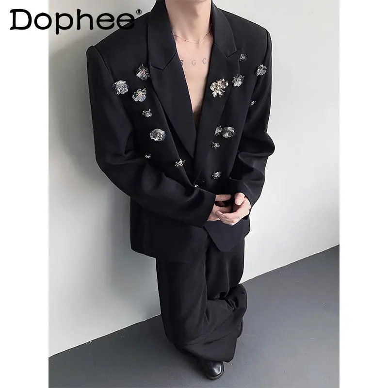 

Men's 2025 Autumn New Suit Jackets High-End Rose Metal Decoration Design Stylish Tailored Coats Male Trendy Chic Suit Jackets