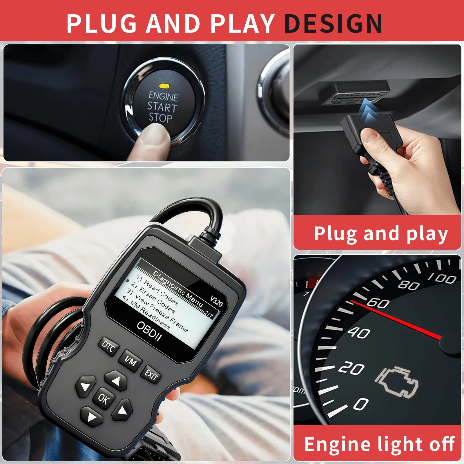 أحدث قارئ رمز الماسح الضوئي Obd2 لعام 2025، أداة الماسح الضوئي لأخطأ محرك السيارة، أداة المسح التشخيصي، قراءة ومسح جميع الرموز الخطأ لمركبات بروتوكول Obdii/Eobd بعد عام 1996، لا يتطلب بطارية #2