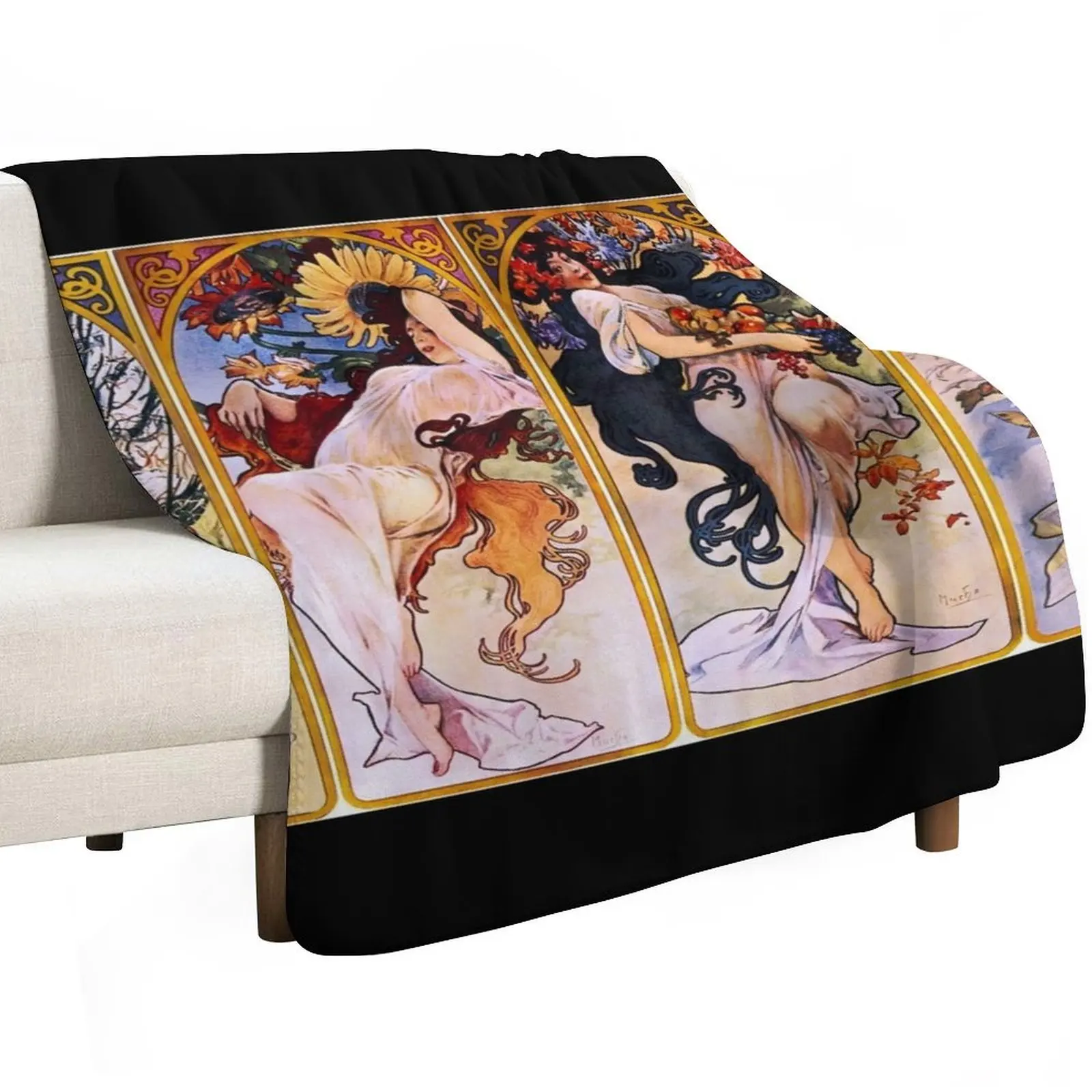 Alphonse Mucha Throw Blanket Hair valentine gift ideas Nap blankets ands Flannel Polar Blankets