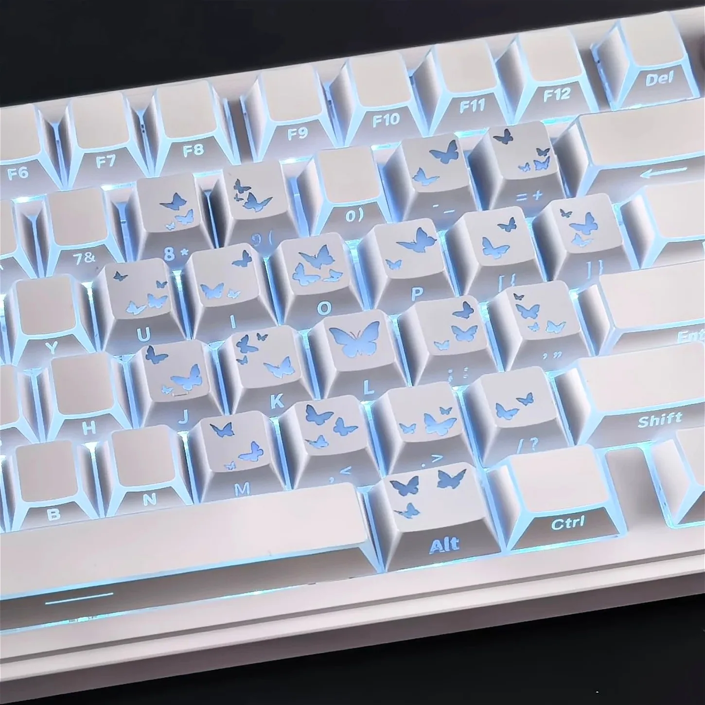 

Cherry Profile PBT Keycaps 136 Keys Side Printed Backlit with 21 White Butterfly Modifiers for Wooting Mechanical Keyboard