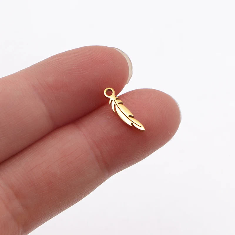 10pcs Small Feather Charm Pendants for DIY Necklace Bracelets