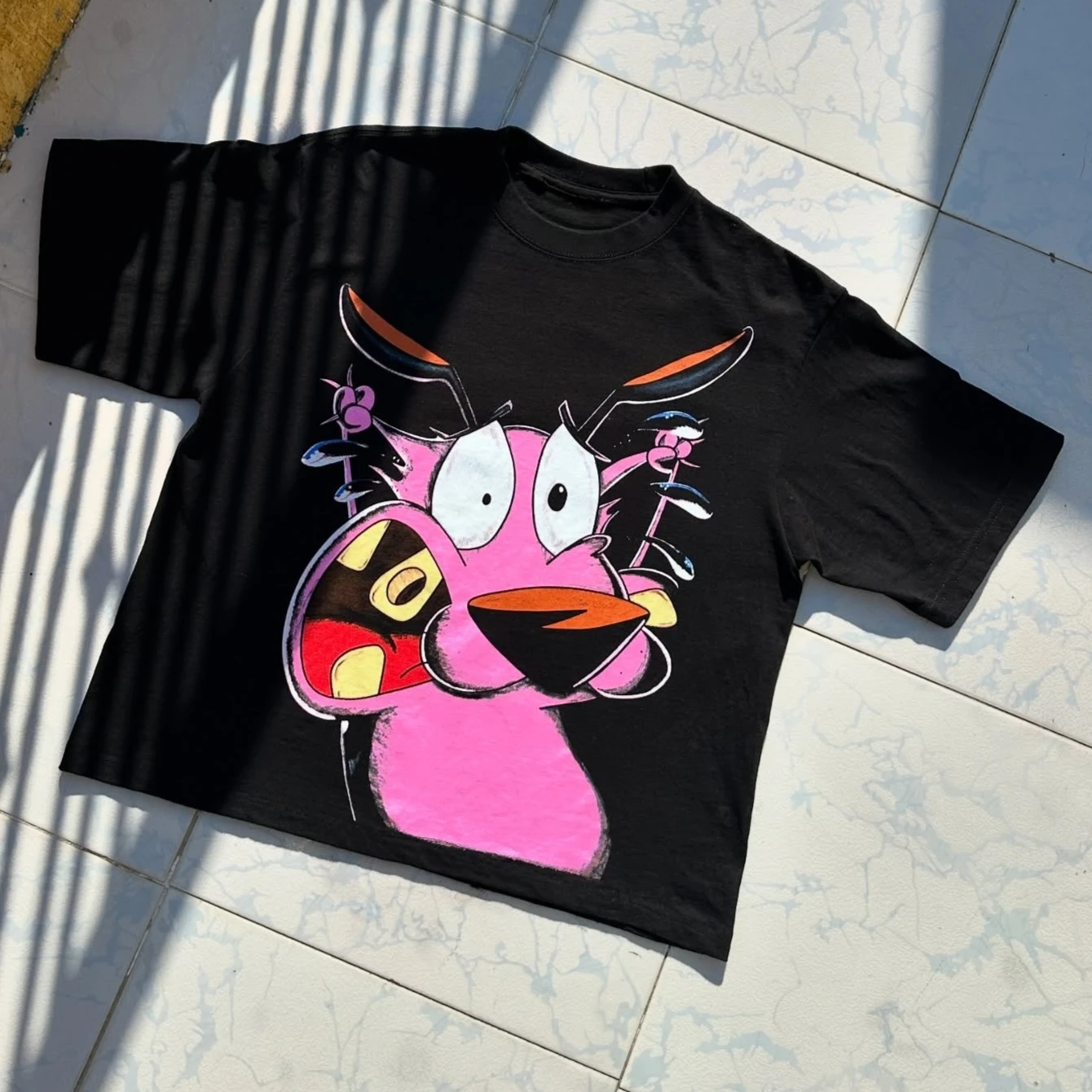 Vintage Courage the Cowardly Dog Cartoon Print Short Sleeve T-Shirt Retro Unisex Graphic Tee 90s Nostalgia Summer Streetwear Top