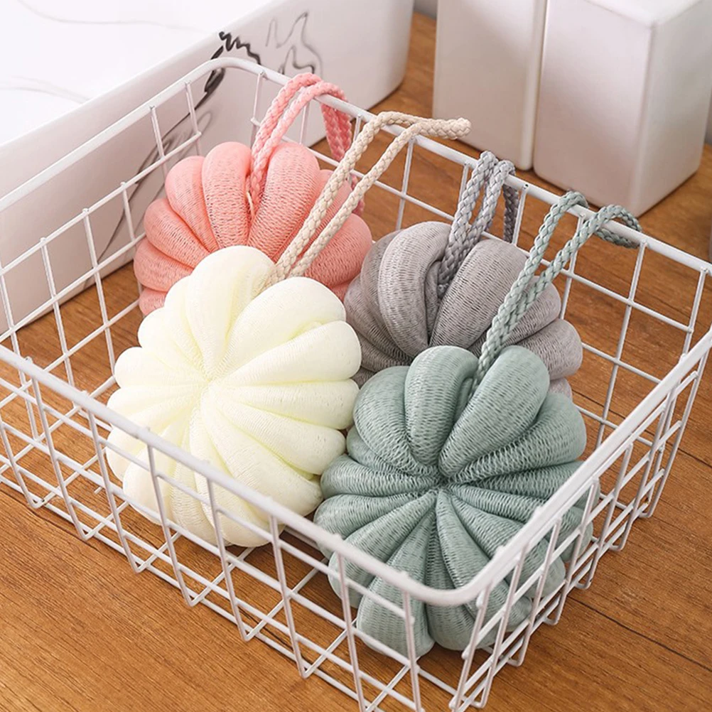 

4pcs Flower Shower Exfoliating Mesh Sponges Bathing Scrubber Loofah Accessories Elastic Bath Balls Practical Skin Cleaner