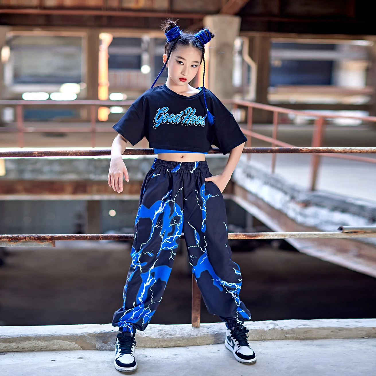 Kids Girls Sets Streetwear Hip Hop Casual Top Pants Children Tracksuit Teens Costumes Stage Fashion Show Dance Clothing DN11827