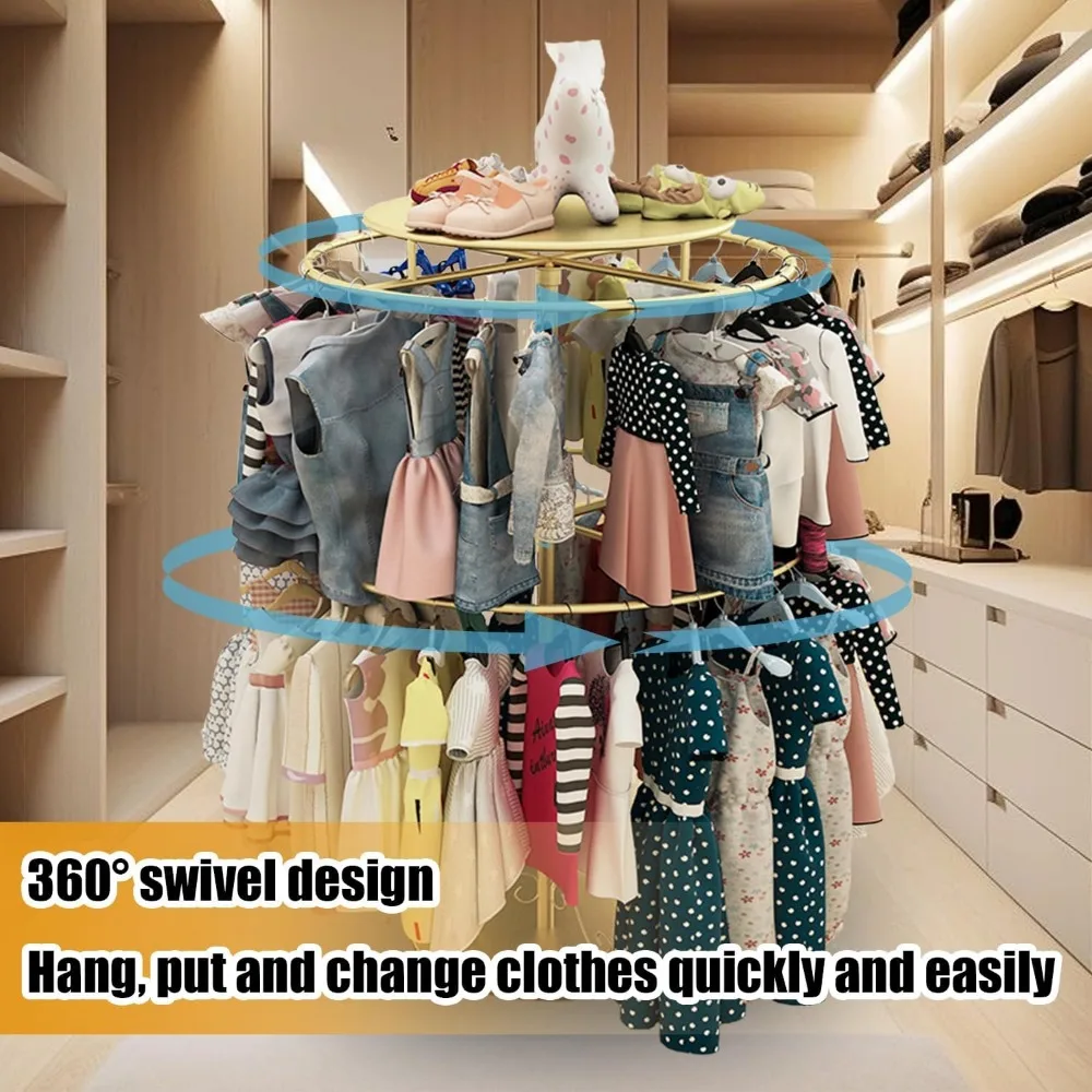 Rak Pakaian Bulat, Rak Pakaian Emas untuk Menggantung Pakaian, Rak Pakaian Ritel Ganda, Rak Pakaian Logam Berputar,