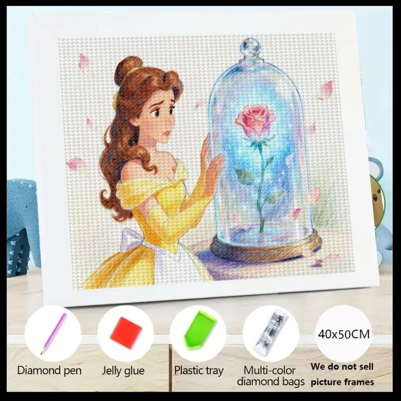 

1 шт., комплект алмазной живописи «Принцесса Диснея Белль и Зачарованная Роза», 5D DIY, полная дрель, набор для алмазной живописи, Красавица и чудовище, сказочное настенное искусство для дома
