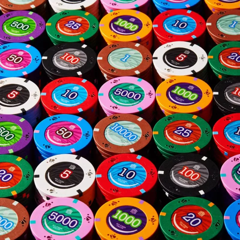 25pcs 43mm Texas Hold'em Ceramic Poker Chips, Professional with Face Value, Mahjong Chip Coins Board Game Table Games