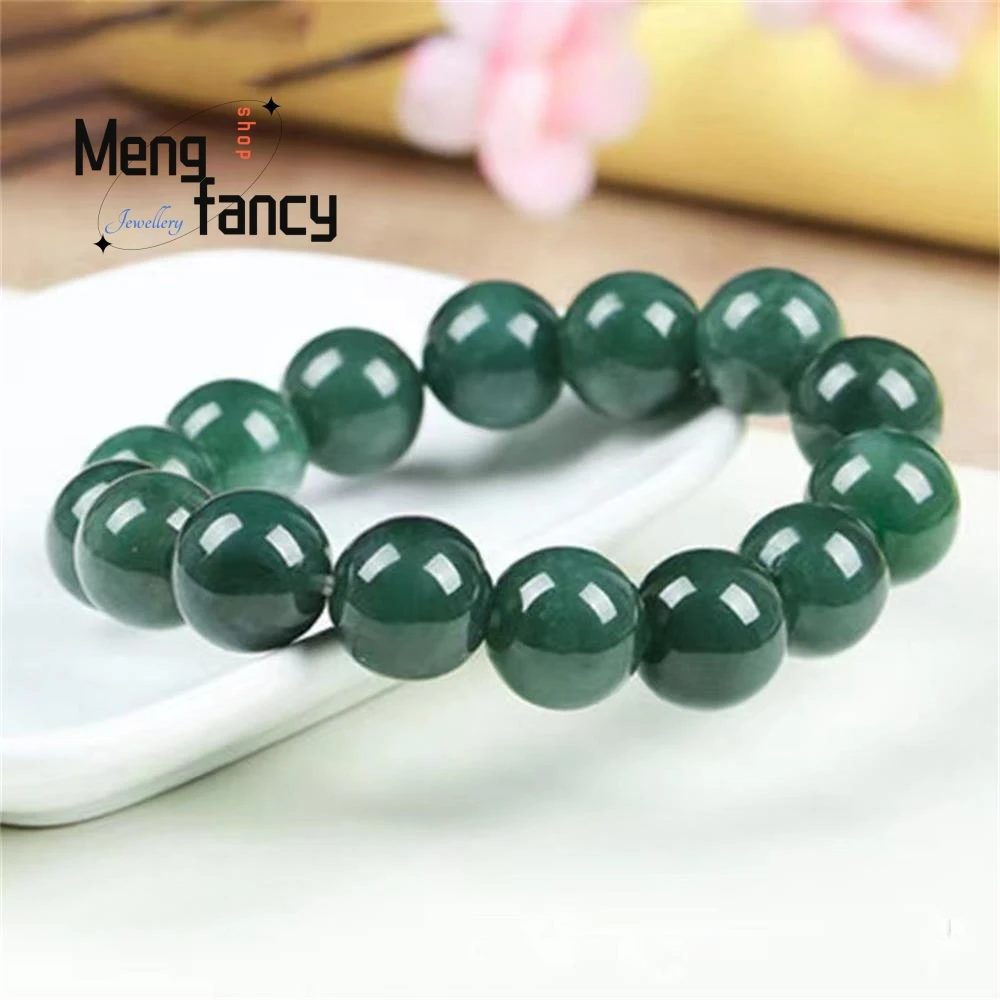Natural Myanmar Jadeite Oil Green Bead Bracelet Exquisite Elegant Simple High-grade Luxury Quality Jade Jewellery Holiday Gifts