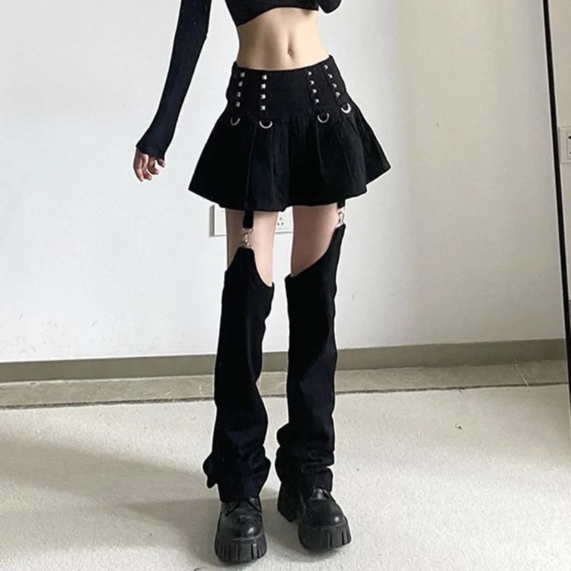 Goth overalls mini skirt y2k detachable loose mini skirt summer vintage street women\'s skirt korean style casual dress punk 2022