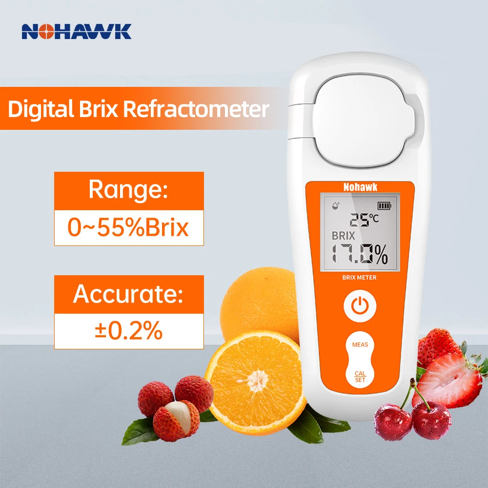 Nohawk Digital Brix Refractometer with LCD, for Fruit Juice and Coffee, Auto Temperature Compensation for Liquid Sugar Content