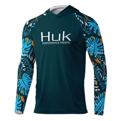 HUK Fishing T-shirt hooded Fishing Shirt Men Long Sleeve Uv Protection 50 Fishing Shirts Apparel Outdoor Clothing Roupa De Pesca