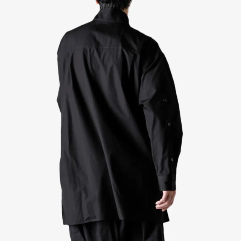 WVGA printemps automne nouveau homme marée col montant plissé à la mode longue chemise en coton Niche Chic décontracté réglable haut Ins W12988