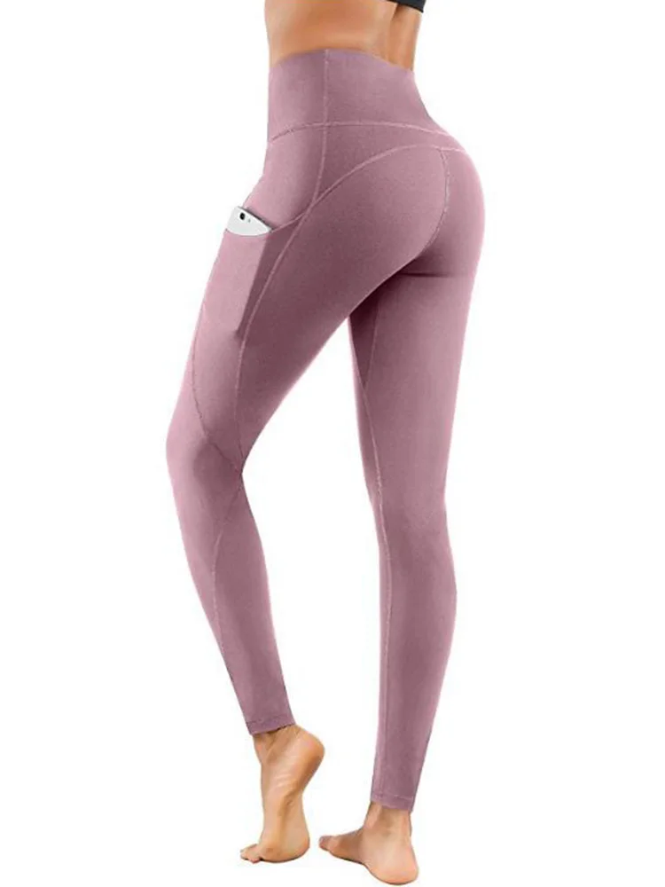 2022 New High Waist Leggings Women Push Up Leggins Sport Pockets Fitness Running Yoga Pants Energy Elastic Solid Trousers