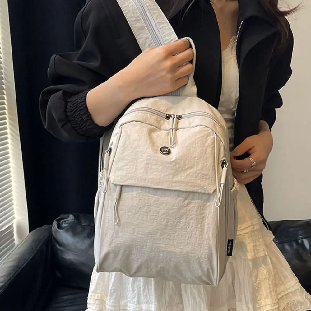 Solid Color Oxford Fabric Backpack Light Weight Nylon Casual Crossbody Bag Large Capacity Adjustable Strap