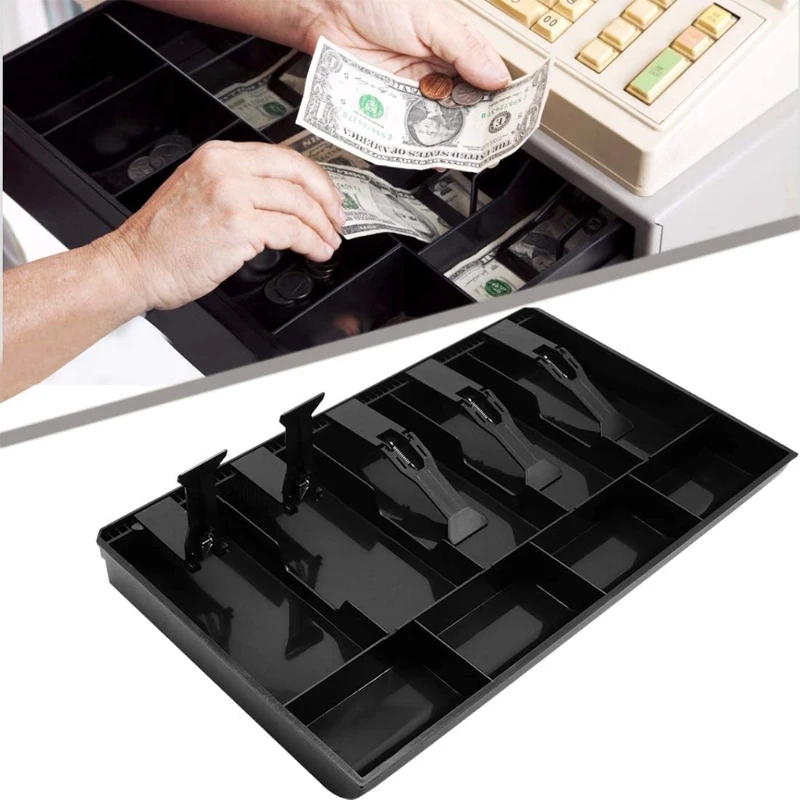 Large Cabinet Cash Drawer Register Insert Money Tray 5 4 Compartments Storage Box Replacement Cashier with
