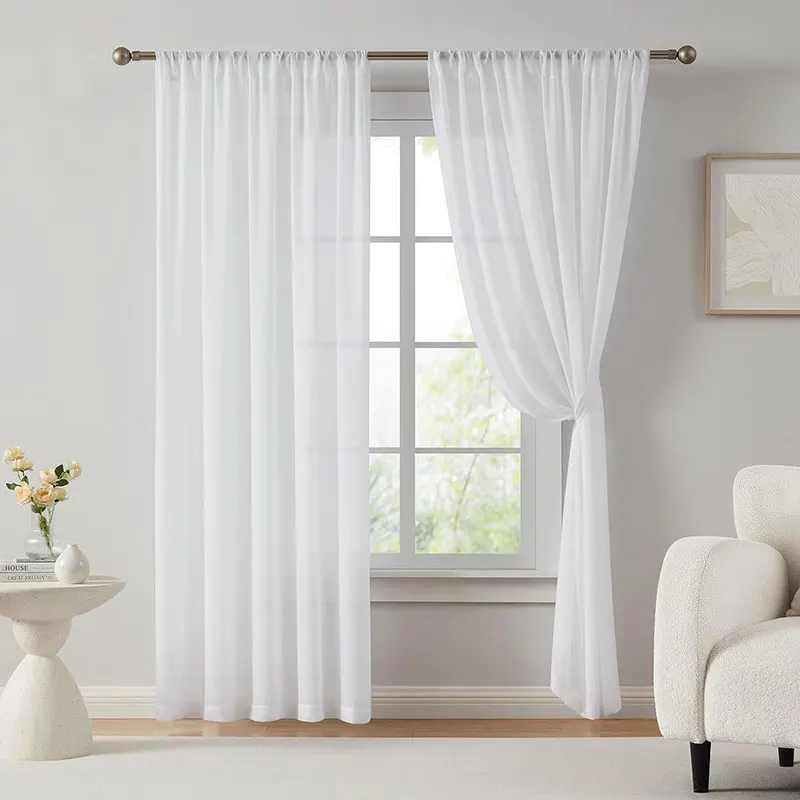 

White Tulle Curtains For Living Room Modern Soft Cream Chiffon Sheer Voile Curtain Window For Bedroom Wedding Parties Drapes