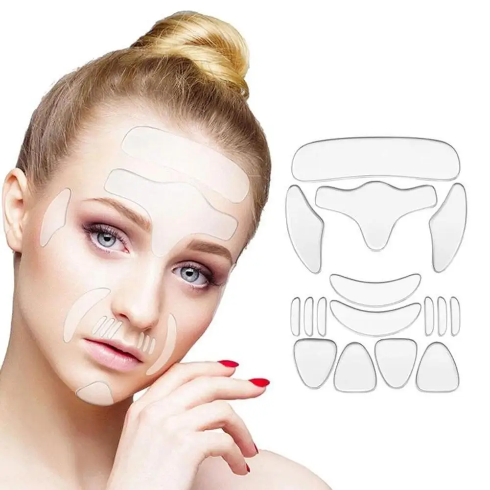 16Pcs/Set Silicone Face Pad Patch For Wrinkle Removal Forehead Eye Neck Reusable Skin Lifting Smooth Out Fine Lines Sticker