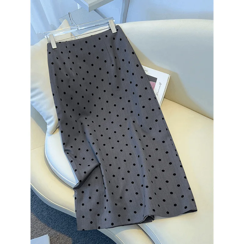 

Ele Gentle Polka Dot Design Юбка трапециевидной формы с высокой талией Весна Осень Новое поступление Юбка-миди Универсальная юбка f-длины