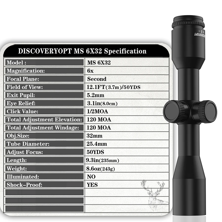 Discovery MS 6X3 2 용수철 라이플 스코프, 슈퍼 충격 방지 전술 두 번째 초점면, 사냥 소총용 에어소프트 광학 조준기, 22