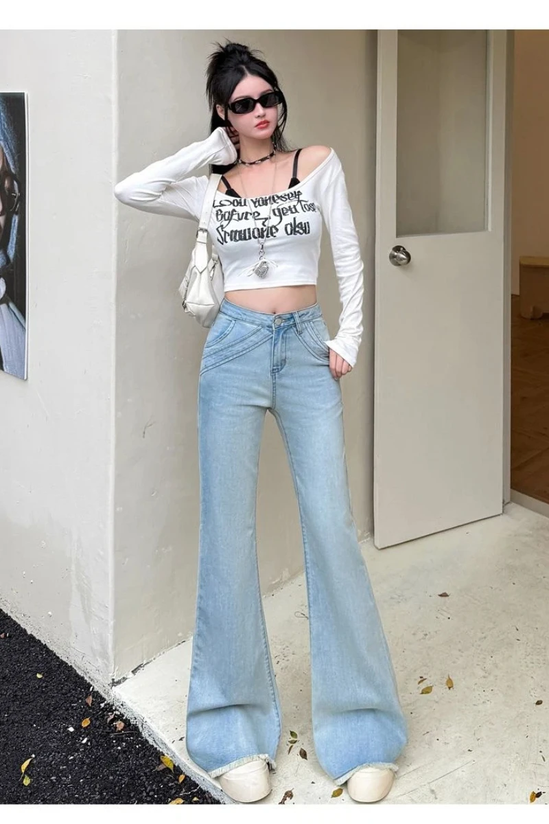 

Womens Jeans Y2k Jeans Black Gray Micro Flare Pants 2025 Autumn High Waist Slim Fit Horseshoe Design Vintage Inspired Fashion