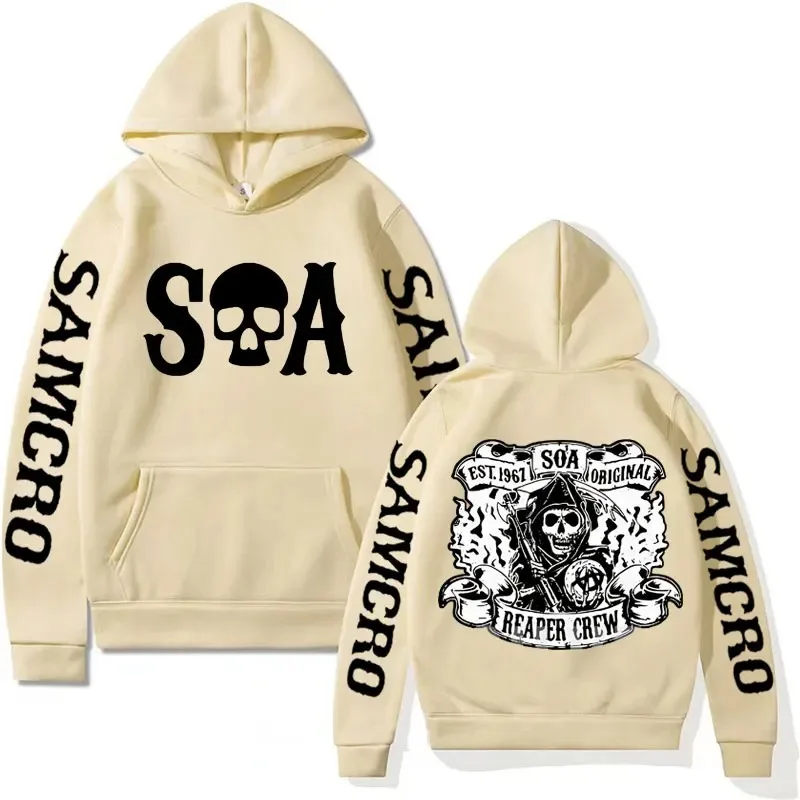 SoA-Sons of Anarchy SAMCRO Graphics Hoodie for Men Streetwear Rock Punk Sweatshirts Man Harajuku Trend Vintage Oversized Hoodies