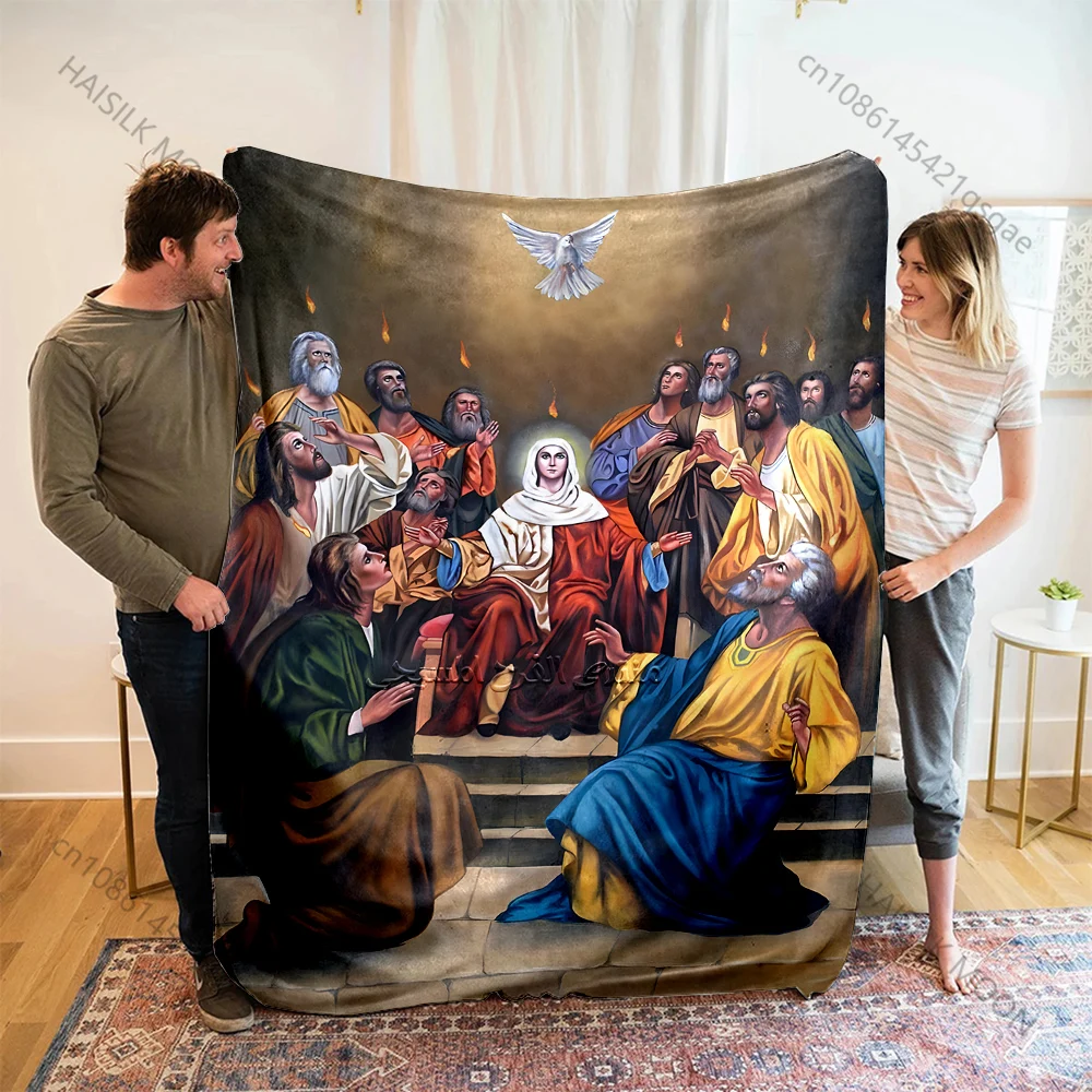 1PC Pentecost Scene Depiction Print Blanket Warm Soft Fluffy Kids and Adult Sofa Bed Throw Blanket Outdoor Travel Camping RV