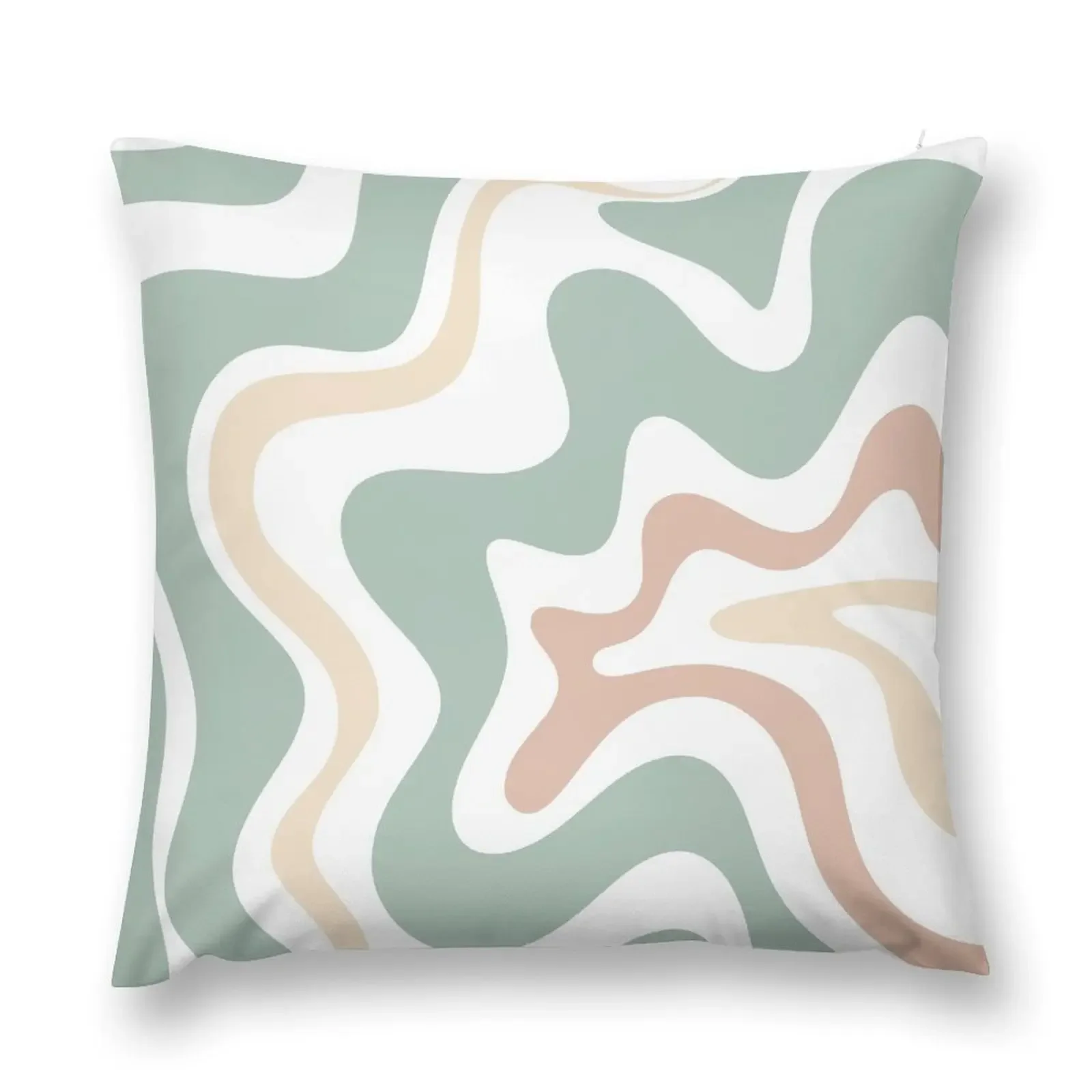 Liquid Swirl Retro Abstract in Light Sage Celadon Green, Light Blush, Cream, and White Throw Pillow Christmas Pillows pillow