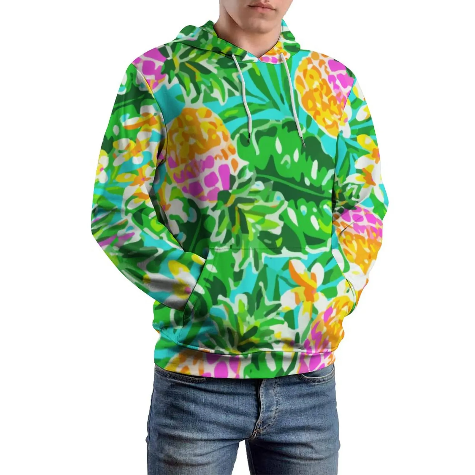 Garden Of Pineapples Casual Hoodies Male Palm Leaves Print Y2k Custom Sweatshirts Winter Long Sleeve Street Wear Oversize Hoodie